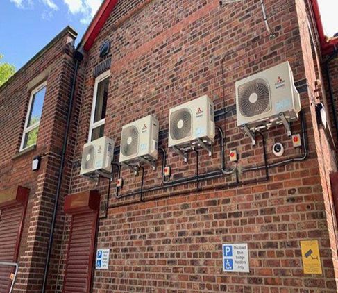 Installation of Mitsubishi heavy industries compact ceiling cassette system within a clinic in Whiston